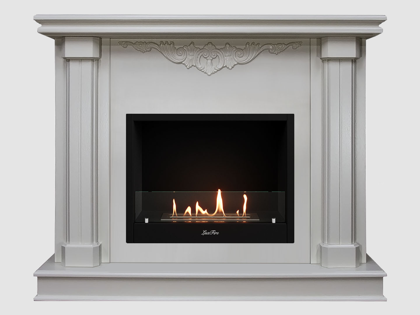 Каминный портал МДФ "Лукас 1080" с биокамином Lux Fire "Фаер Бокс 1-25.5" (белый) по цене 67 800 руб.