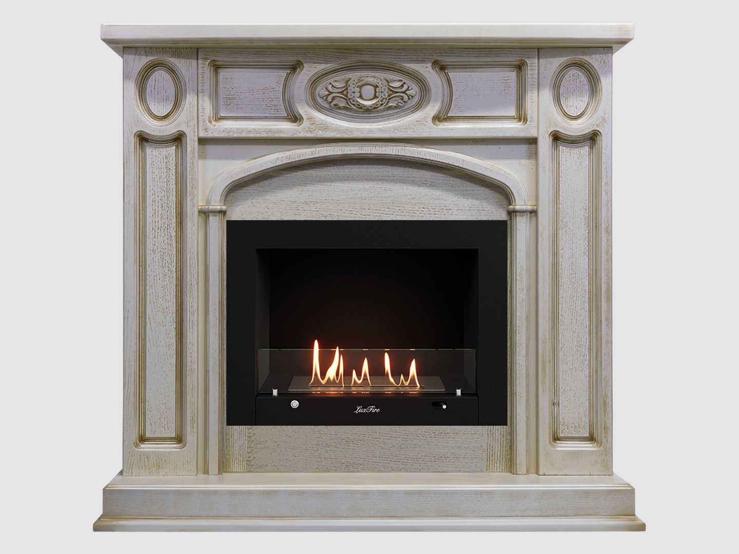 Каминный портал МДФ "Флоренция 1200" с биокамином Lux Fire "Фаер Бокс 3 - 25.5" (бежевый) по цене 95 900 руб.